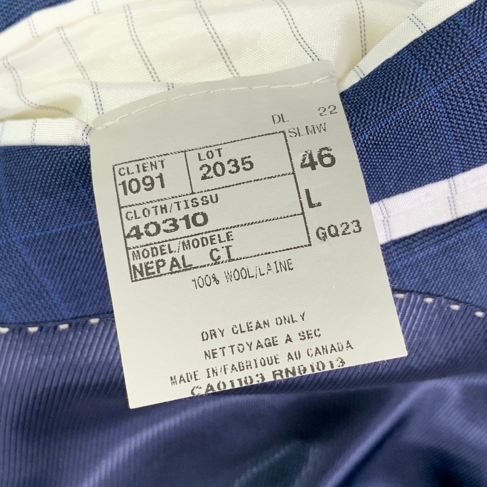 Jack Victor 2 Piece Suit Men 46L Blue Windowpane Wool Business Nepal CT - Picture 7 of 16